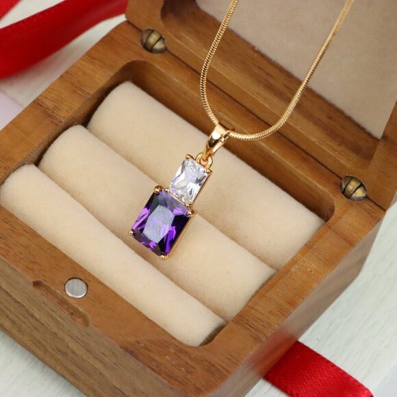 "Elegant Purple Pendant with Gold-Plated Finish – Luxe & Vibrant Style, XPPT1810 - Picture 10 of 13